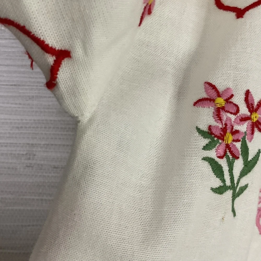 Caroline Constas White Crop Button Up Embroidered Top Med Summer Print Linen - Picture 8 of 13